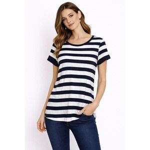 Talbots- Navy and White Striped Short Sleeve Tee Size MP